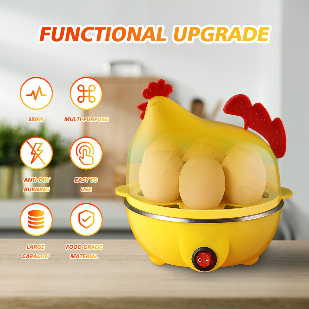 Egg Cooker, Egg Boiler With Steamer Attachment For Soft And Hard Boiled Eggs, Poached Boiled & Omelette Maker Machine Steamer, 7 Egg Capacity Pi-Mart