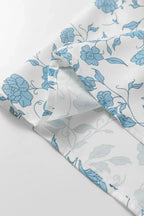 Sky Blue Floral Bow Front Puff Sleeve Mini Dress