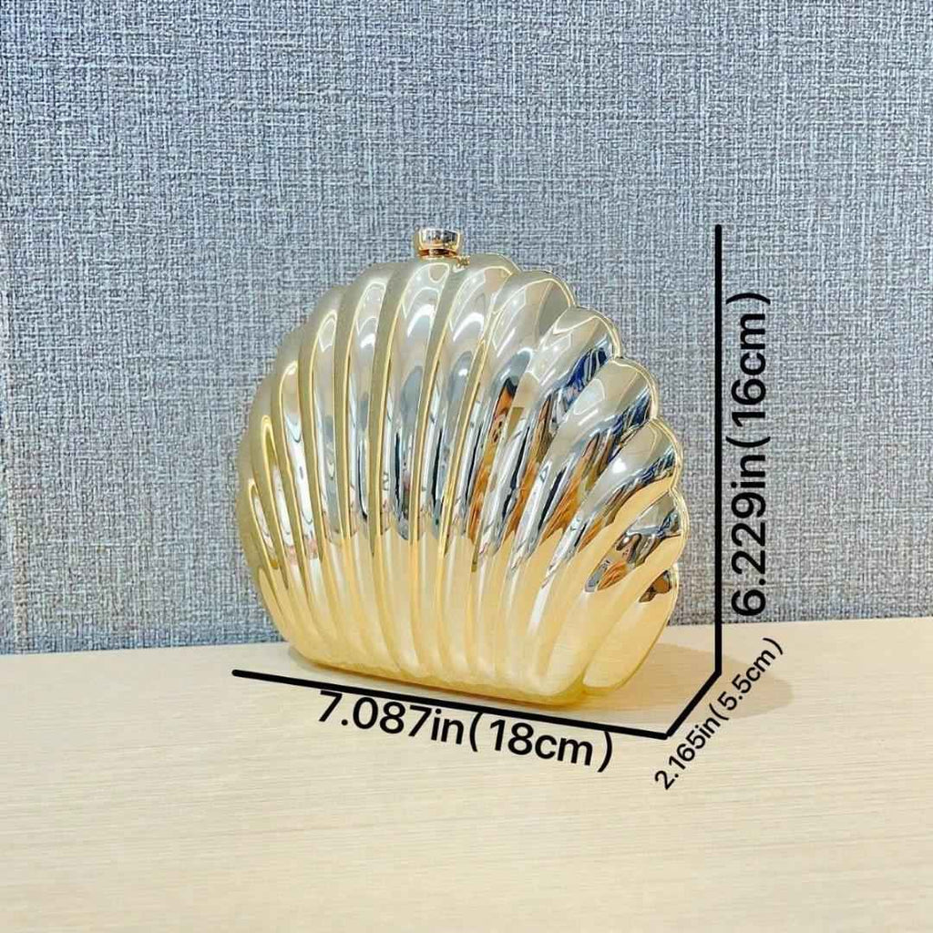 Women's Sparkly Seashell Acrylic Clutch - Metallic Evening Purse for Party & Prom