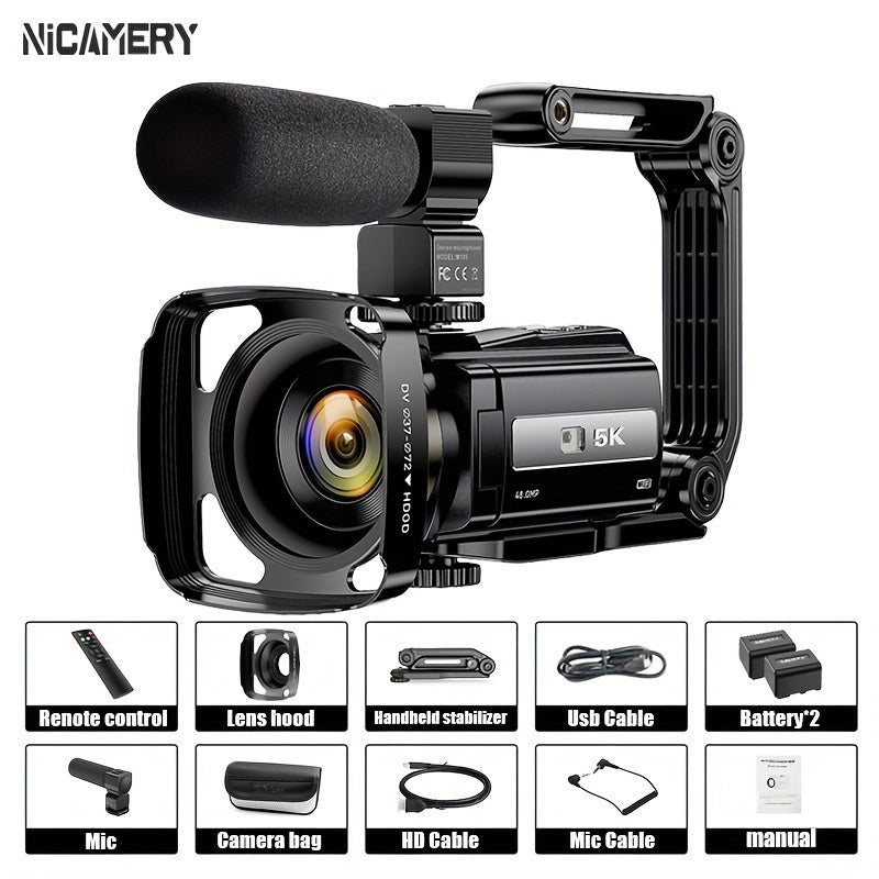 Nicamery 3.0-inch Rotating 270-degree Capacitive Touch Screen, 5K HD Digital Video Camera, 48MP Pixels, 16x Digital Zoom, Supports WIFI, HD, Six-axis Stabilization, Remote Control Manipulation, Comes With 2 Pieces Of 2000mAh Lootquake LLC