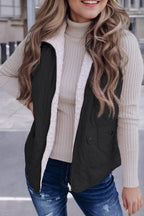 Solid Fleece Lined Quilted Vest Coat THRIXINE