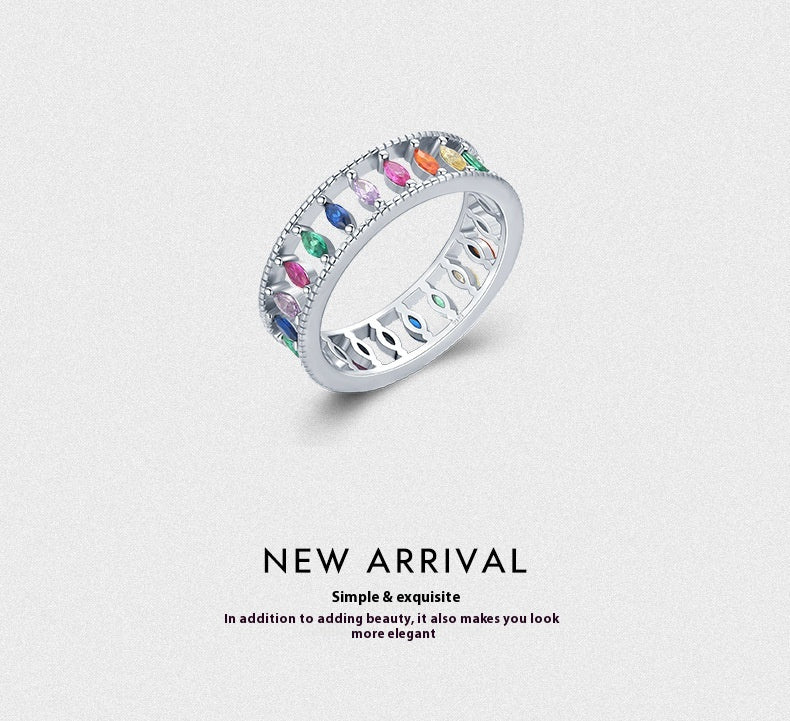 S925 Closed High-grade Rainbow Full Diamond Ring Pi-Mart