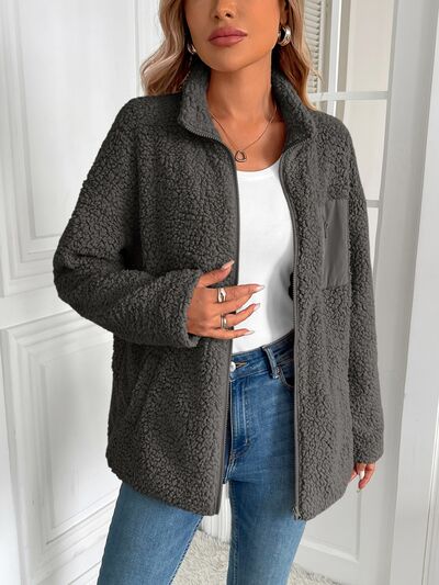 Winter Warm Zip Up Long Sleeve Jacket Fuzzy Cozy & Stylish Jacket Cold-Weather Essential Outdoor Jacket Stevvex