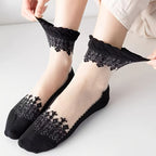 6 Pairs Soft & Breathable Lace Patchwork Crew Socks - Women's Calf Socks with Comfortable Stockings & Hosiery for Everyday Wear Lootquake LLC