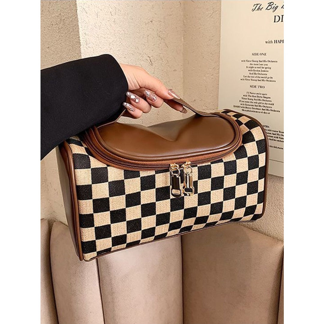 Large portable plaid cosmetic bag, large capacity toilet bag, tote zipper cosmetic storage bag, makeup bag with compartments, - SJB-DIAMOND ELITES