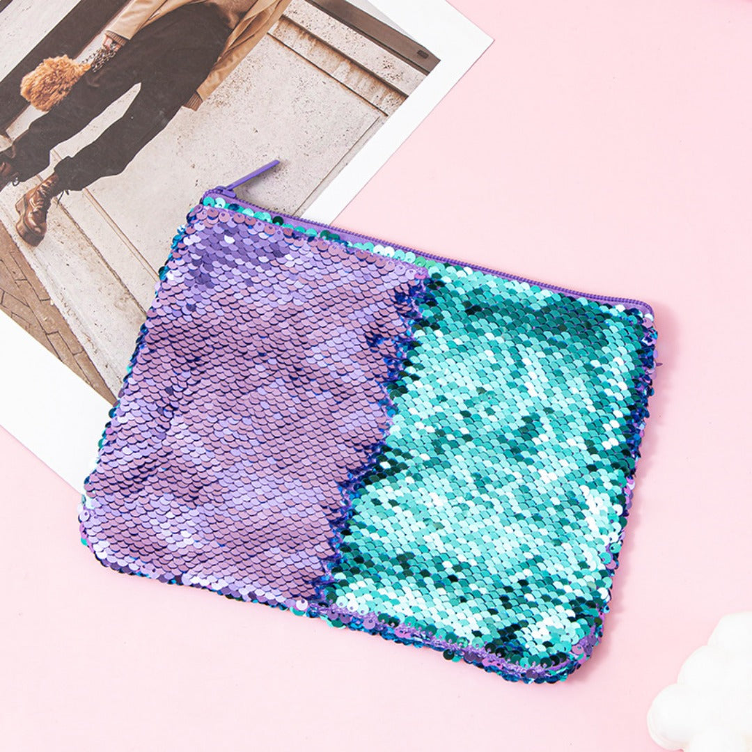 Mermaid sequined pencil case, two-color stationery storage bag, portable cosmetics change purse, small purse - SJB-DIAMOND ELITES
