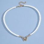 Rhinestone Butterfly Pendant Pearl Necklace Pi-Mart