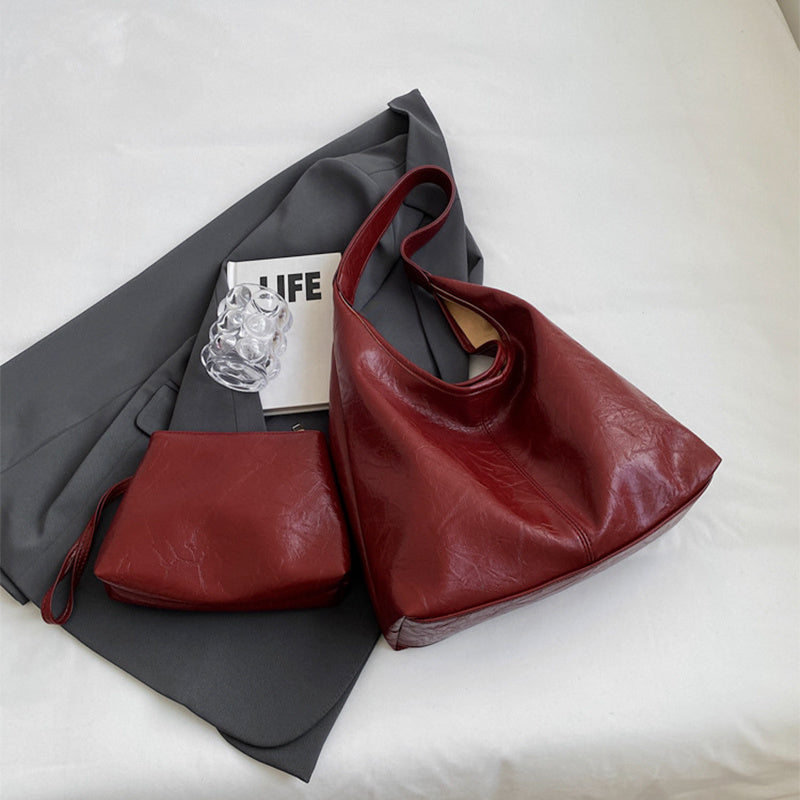 2pcs Composite Bag Fashion Shoulder Bag With Clutch Bag Casual Commuting Large Capacity Hobo Tote Bags Women Pi-Mart