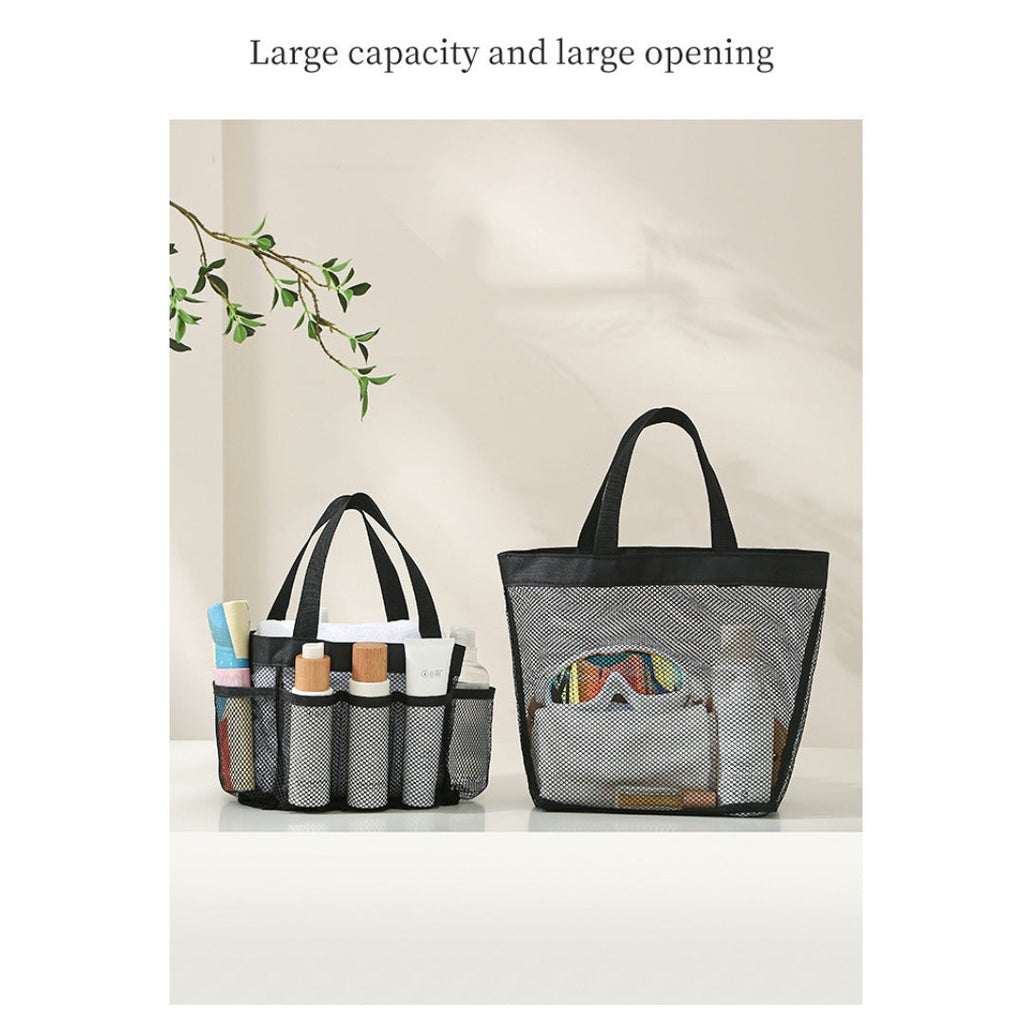Mesh Shower Tote Bag, Portable Beach Bag, Summer Travel Large Capacity Portable Mesh Tote Bag, Foldable Wash and Makeup bag large - SJB-DIAMOND ELITES