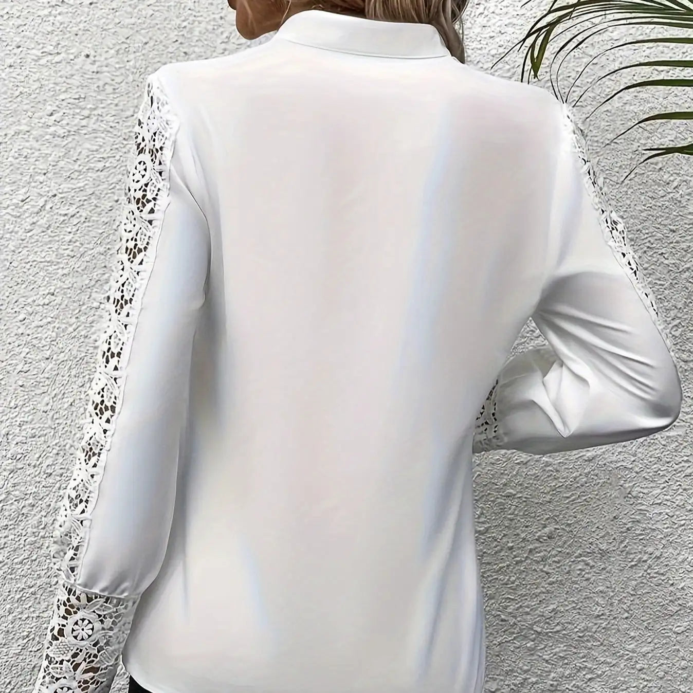 Women's Fashionable New V-neck Lace Patchwork Long Sleeved Top Shirt - SJB-DIAMOND ELITES