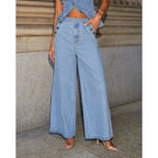 KADUWAKI Slim Denim Waistcoat Jeans 2pc Women Elegant Single Breasted O Neck Vest Wide Leg Pants Spring Lady High Street Outfits Purplish Diva