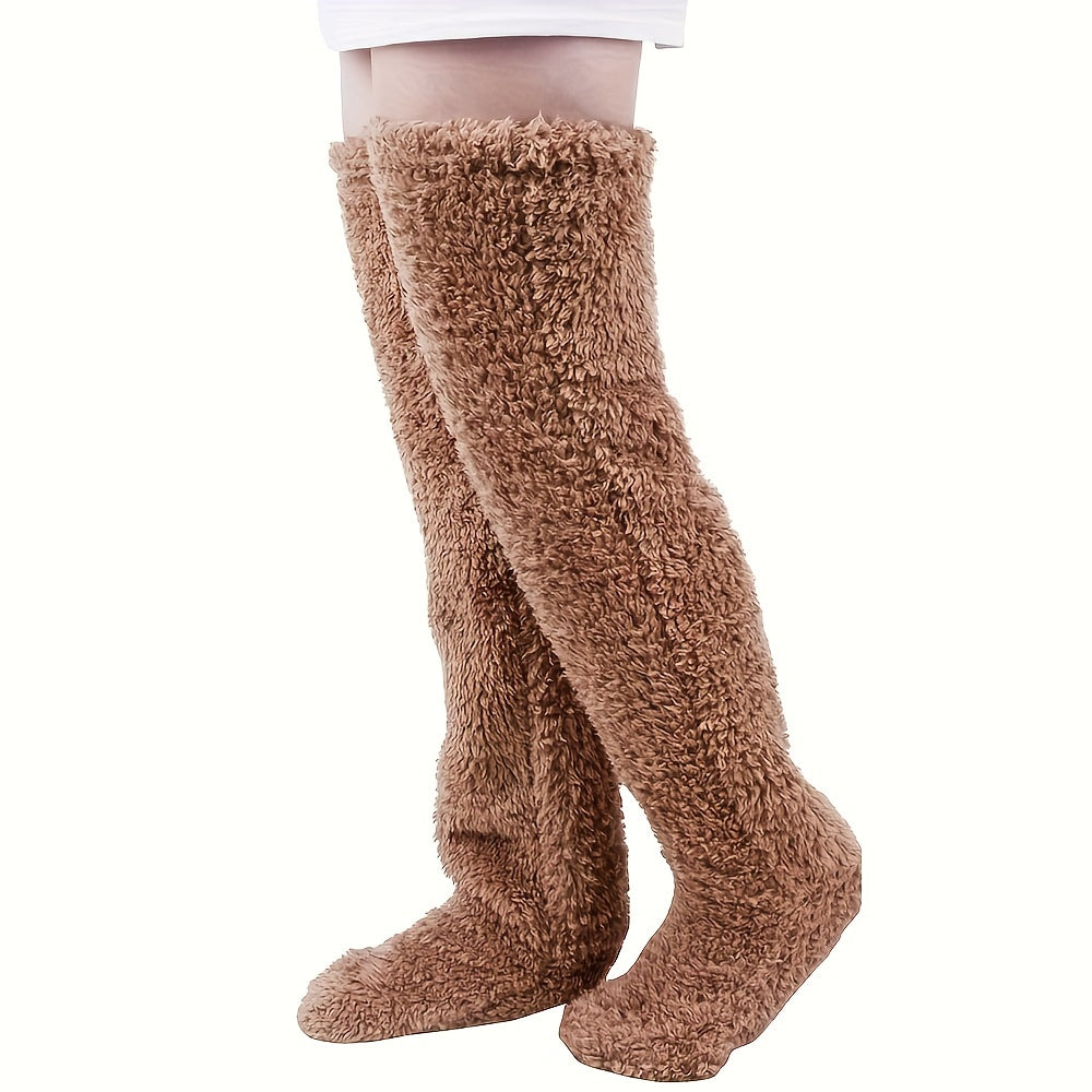 Cozy Couple's Thigh-High Fuzzy Socks - Warm, Durable Knit Over-The-Knee Stockings, Easy-Care Solid Hosiery Lootquake LLC