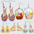 Easter Rabbit Flower Basket Cute Printed Egg Chick Spring Floral Earrings Pi-Mart