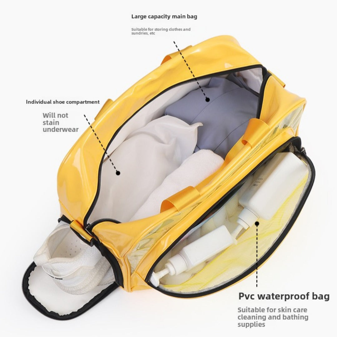 PVC transparent swimming storage bag, wet and dry separation sports beach bag, large capacity fitness bag, Transparent travel tote bag for women - SJB-DIAMOND ELITES