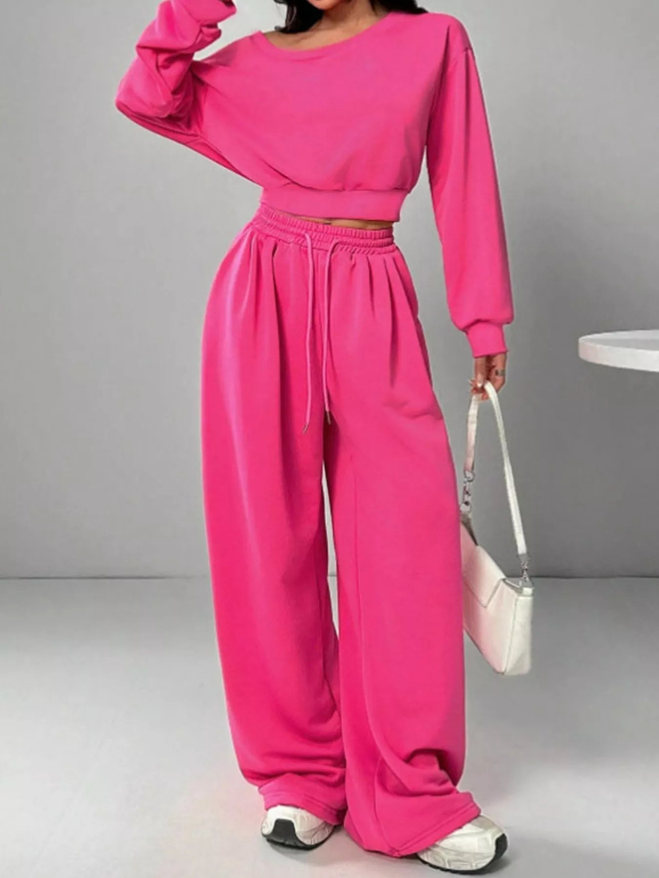 Boat Neck Long Sleeve Top and Pants Set THRIXINE
