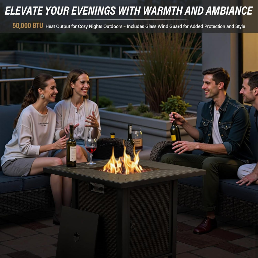 5 Piece Outdoor Patio Set With 50000 BTU Fire Pit Blue