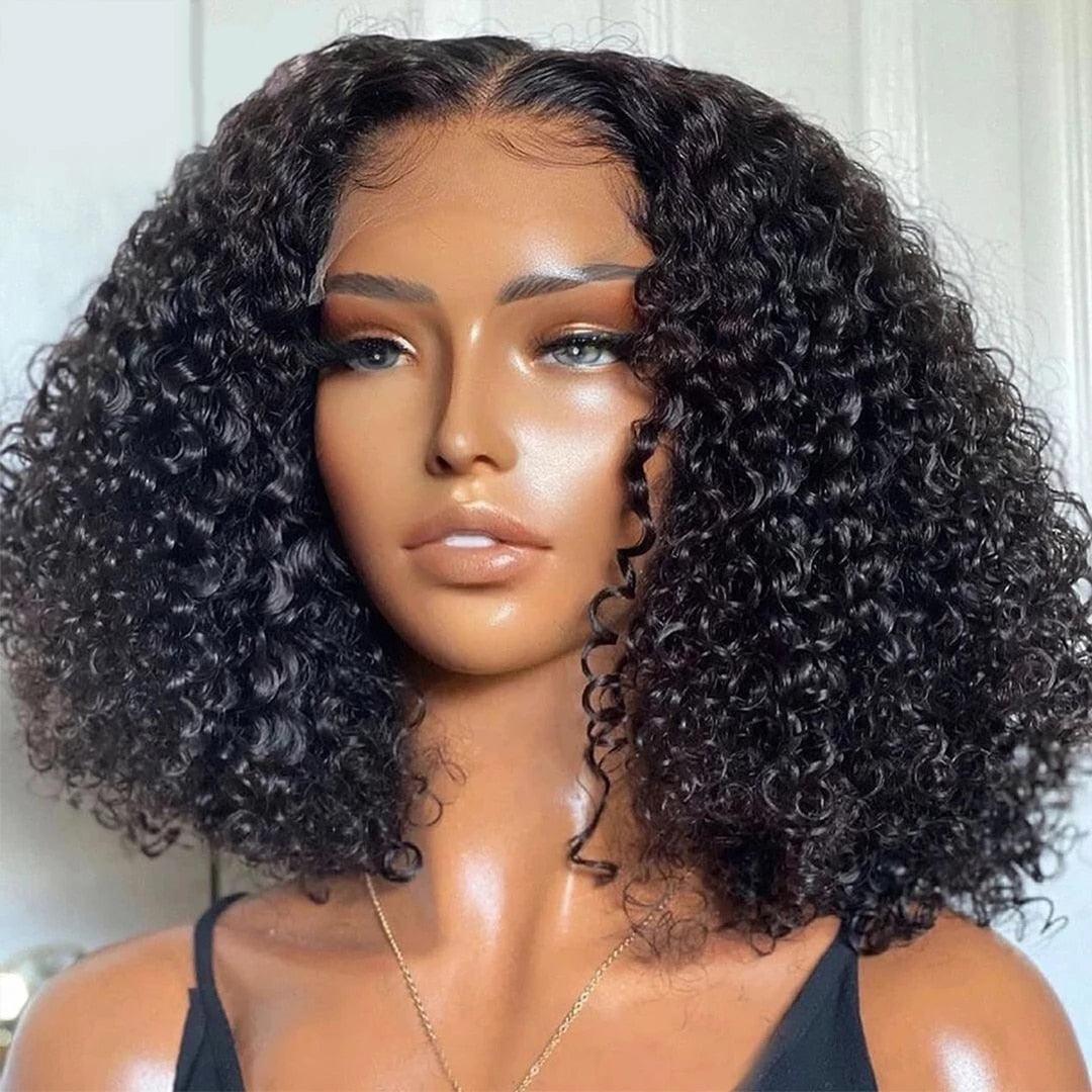 Afro Kinky Curly Wig Human Hair Wigs T Part Transparent Lace Short Curly Bob Wigs Thick Wigs For Women Human Hair Wigs Wigs For Black Women Gifts for Girlfriends Stevvex