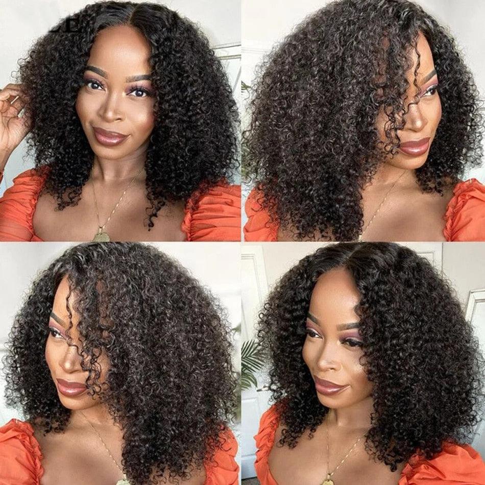 Afro Kinky Curly Wig Human Hair Wigs T Part Transparent Lace Short Curly Bob Wigs Thick Wigs For Women Human Hair Wigs Wigs For Black Women Gifts for Girlfriends Stevvex