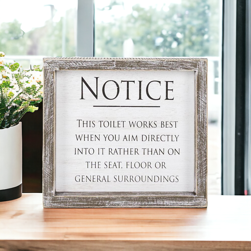 Aim It Framed Wood Bathroom Sign 8x7 Rustic White Black Toilet Reminder Hanging Decor BandsCo Straps