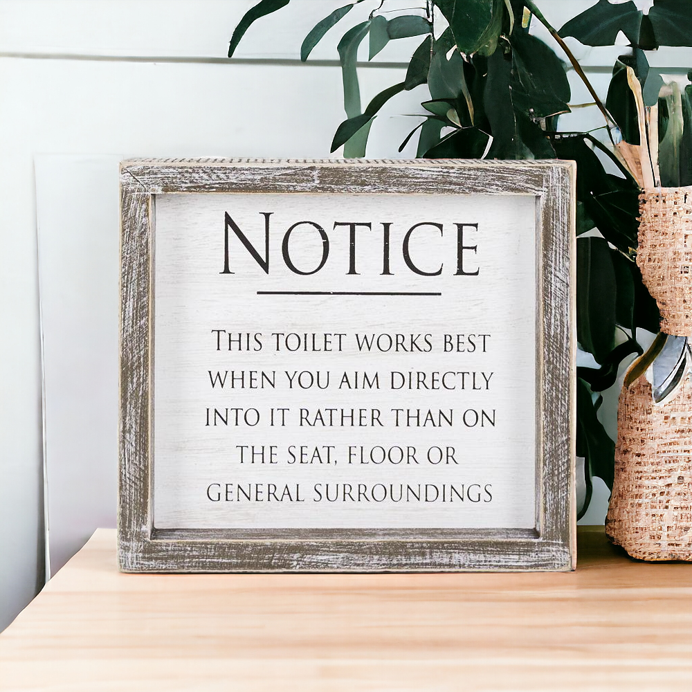Aim It Framed Wood Bathroom Sign 8x7 Rustic White Black Toilet Reminder Hanging Decor BandsCo Straps