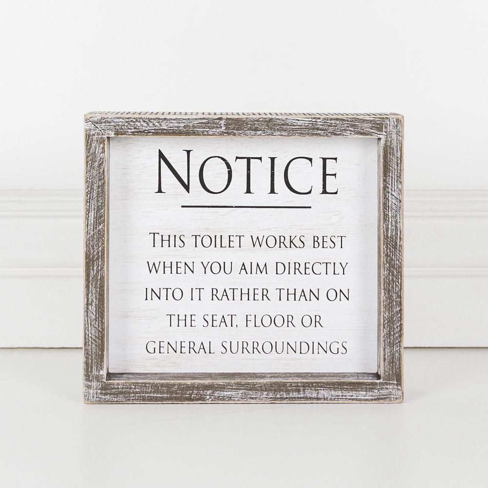 Aim It Framed Wood Bathroom Sign 8x7 Rustic White Black Toilet Reminder Hanging Decor BandsCo Straps