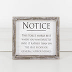 Aim It Framed Wood Bathroom Sign 8x7 Rustic White Black Toilet Reminder Hanging Decor BandsCo Straps