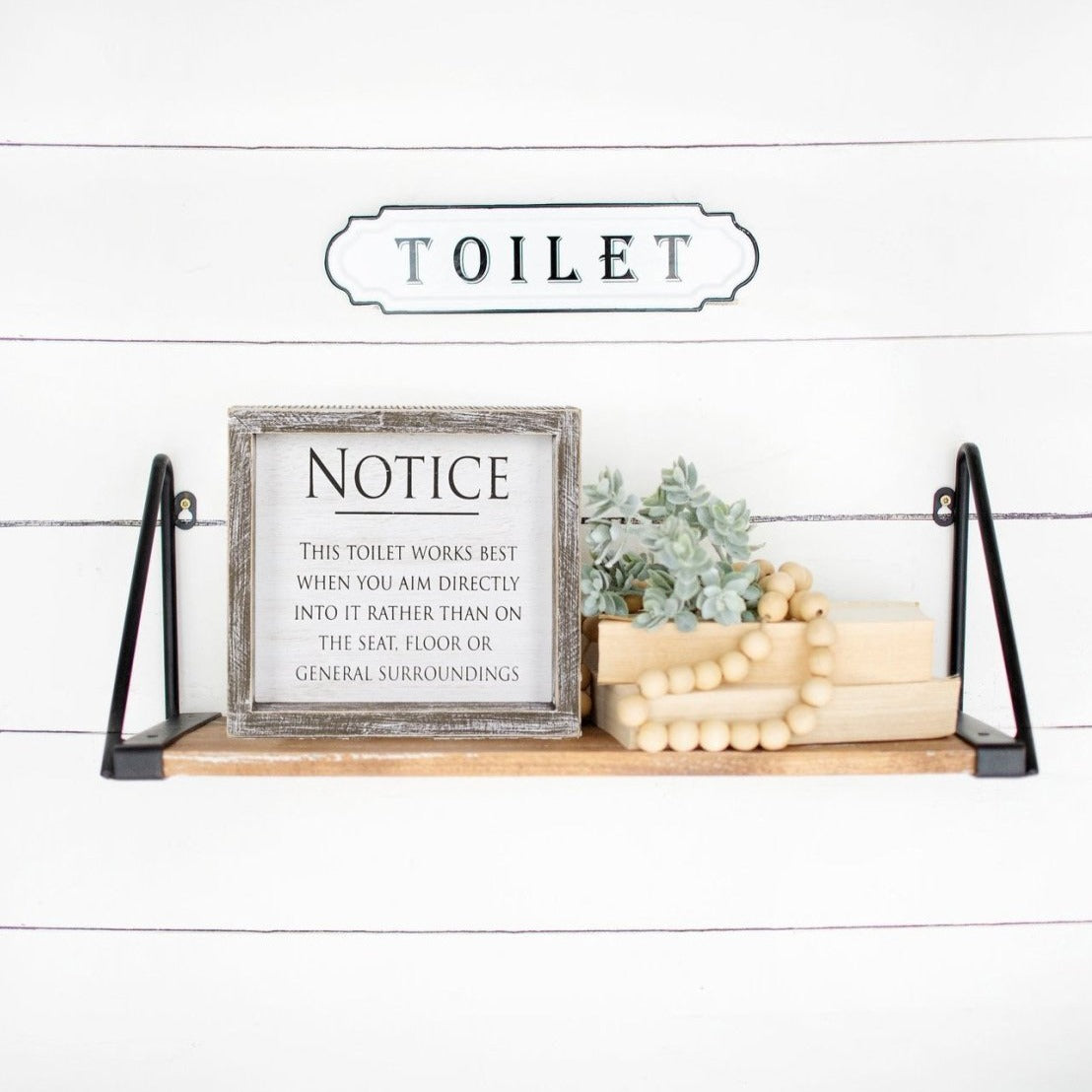 Aim It Framed Wood Bathroom Sign 8x7 Rustic White Black Toilet Reminder Hanging Decor BandsCo Straps