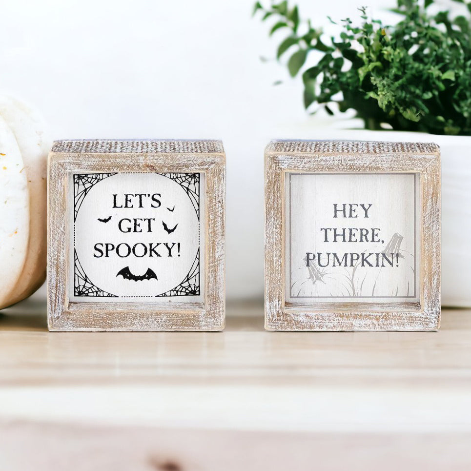 Double-Sided Reversible Pumpkin Sign Hey There Pumpkin / Lets Get Spooky BandsCo Straps