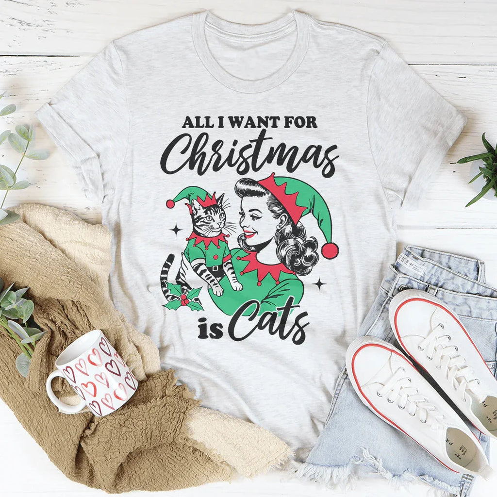 All I Want For Christmas Is Cats Tee Peachy Sunday