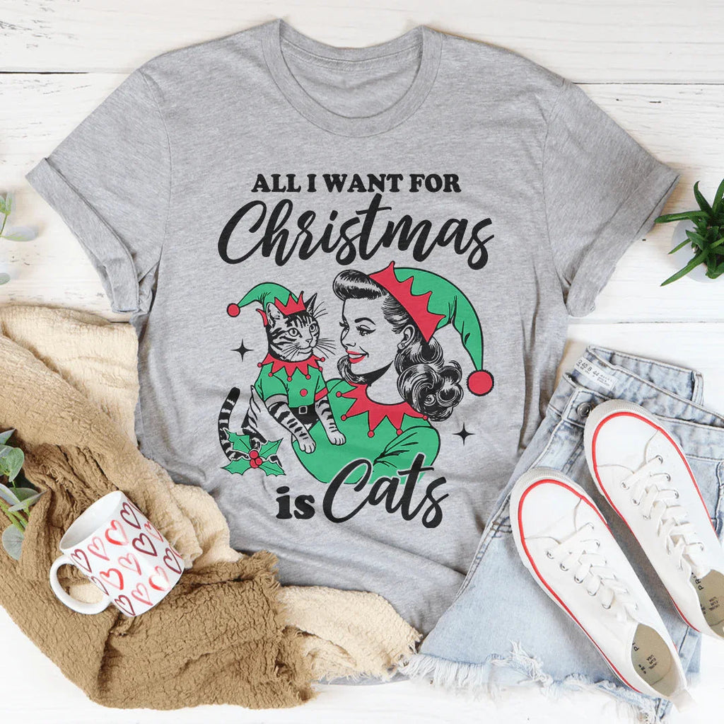 All I Want For Christmas Is Cats Tee Peachy Sunday