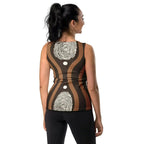 Womens Stretch Fit Tank Top - Brown White Geometric Lines - SJB-DIAMOND ELITES