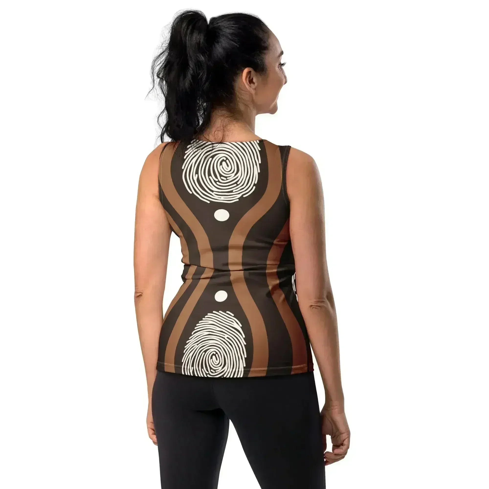Womens Stretch Fit Tank Top - Brown White Geometric Lines - SJB-DIAMOND ELITES