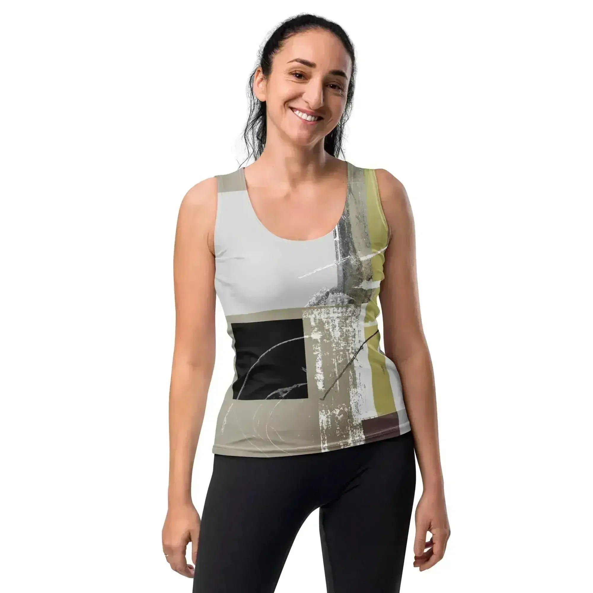 Women's Stretch Fit Tank Top - Abstract Brown Geometric Shapes - SJB-DIAMOND ELITES