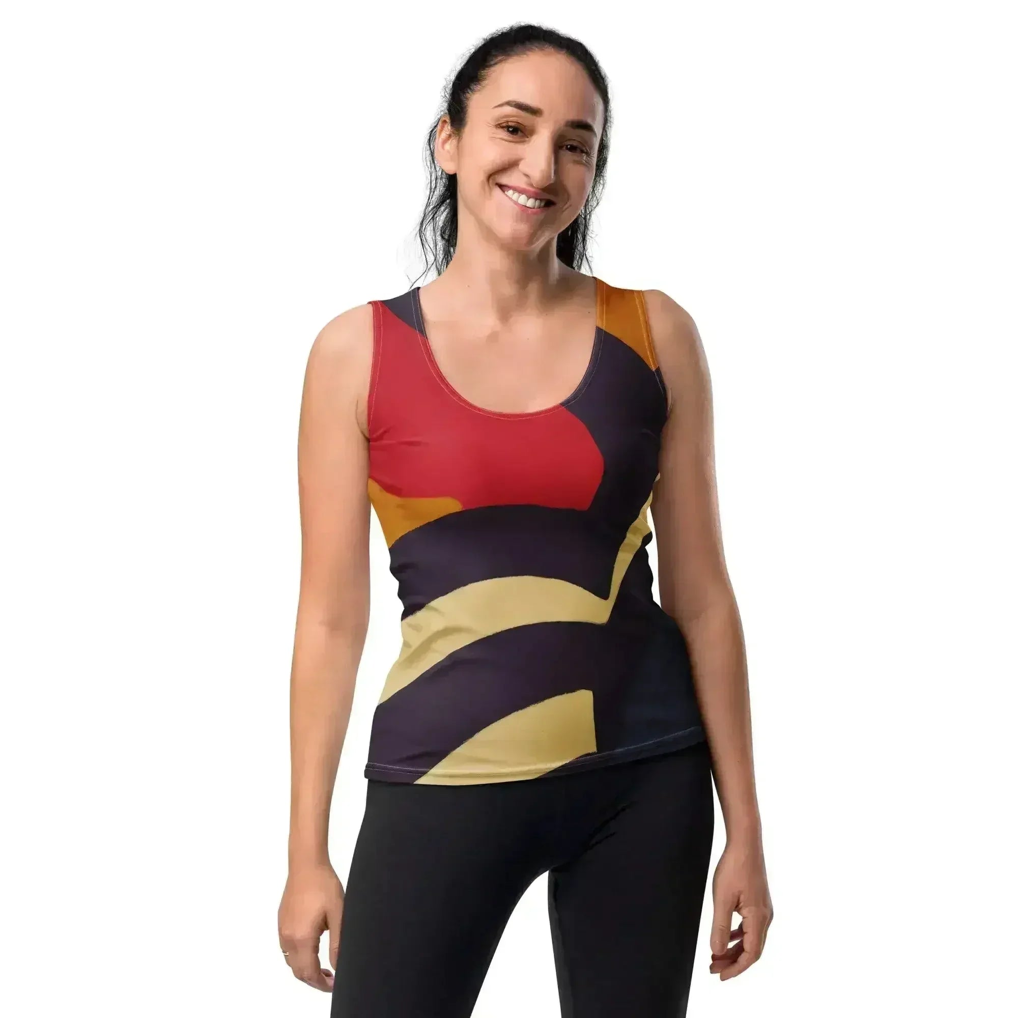 Womens Stretch Fit Tank Top - Brown Red Blue Colorblock Lines - SJB-DIAMOND ELITES