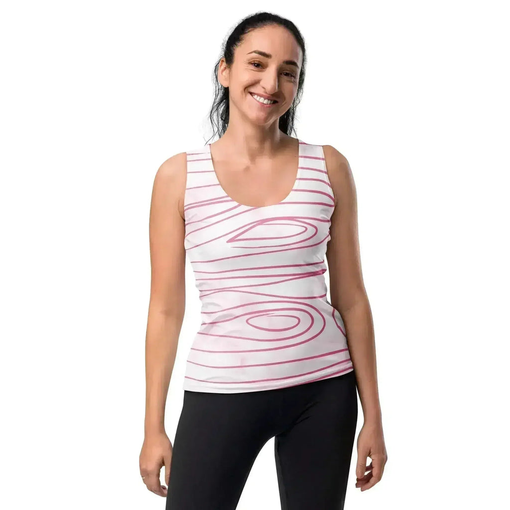 Womens Stretch Fit Tank Top - Pink Line Art Sketch Print - SJB-DIAMOND ELITES