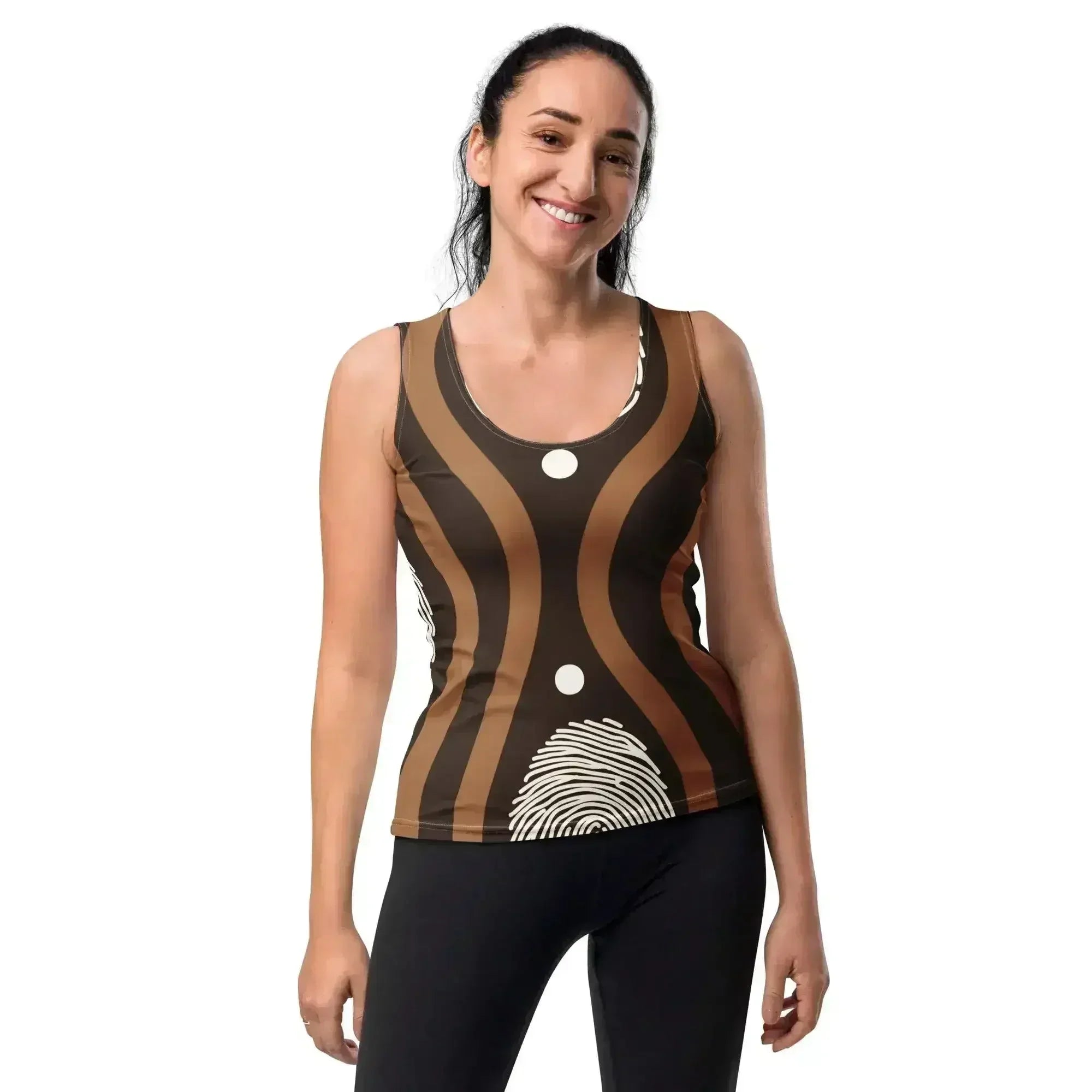 Womens Stretch Fit Tank Top - Brown White Geometric Lines - SJB-DIAMOND ELITES