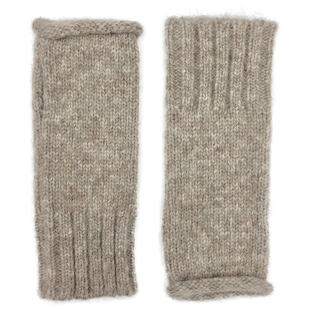 Alpaca Fingerless Knit Gloves Beige Long Ribbed Cuff Thumb Slit Warm Wrist BandsCo Straps
