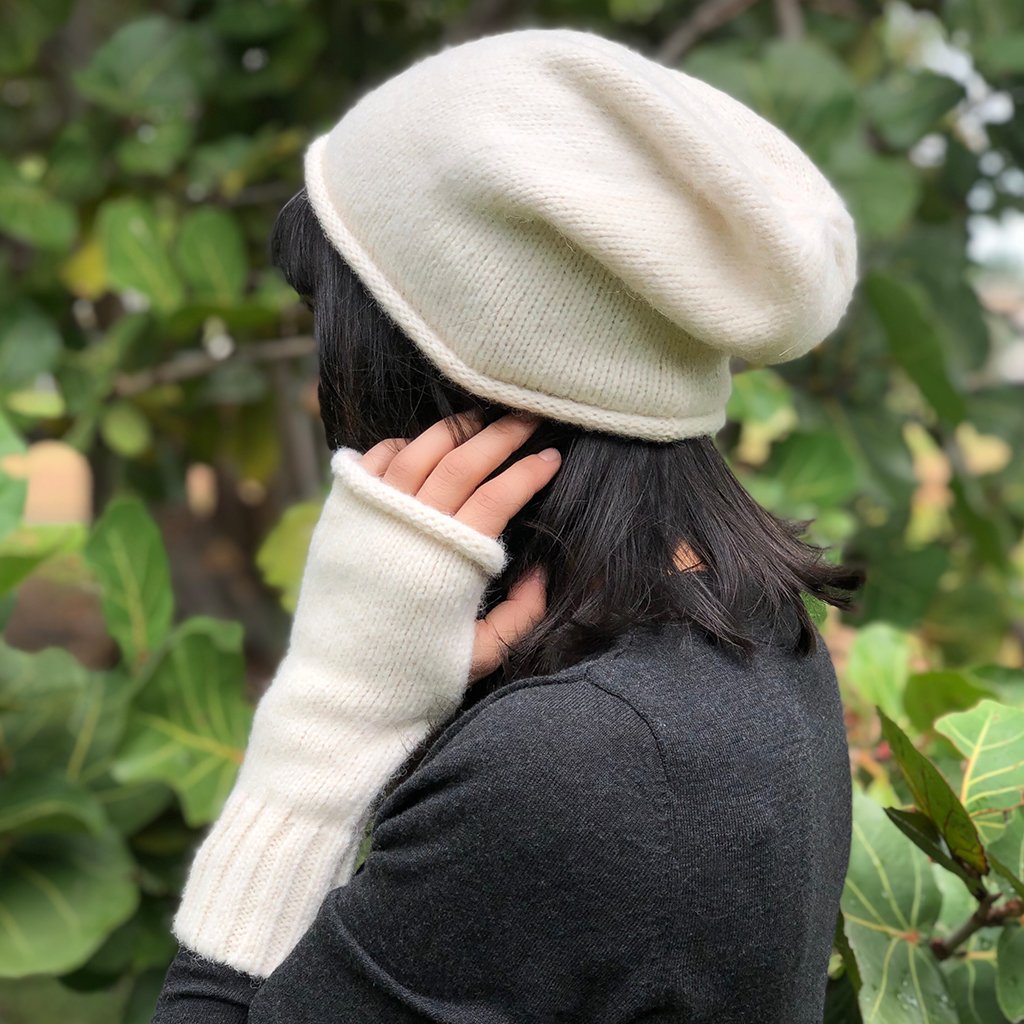Alpaca Fingerless Knit Gloves Long Ribbed Cuff Winter Gloves Thumb Slit BandsCo Straps