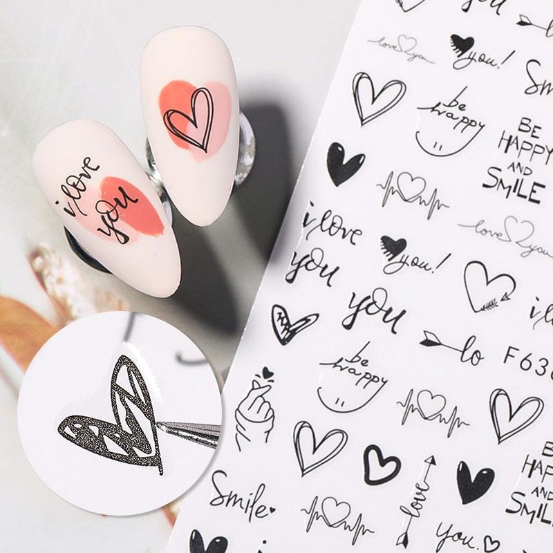 Alphabet Love Shaped  Pattern 3D Nail Stickers Slider Valentine Day Decals Foil For Love Nail Art Decoration Pop Art Nail Stickers Sexy Girl Designs Comics Water Transfer Decals Manicure Lips Nail Art Decorations Slider Nail Art Stickers Stevvex