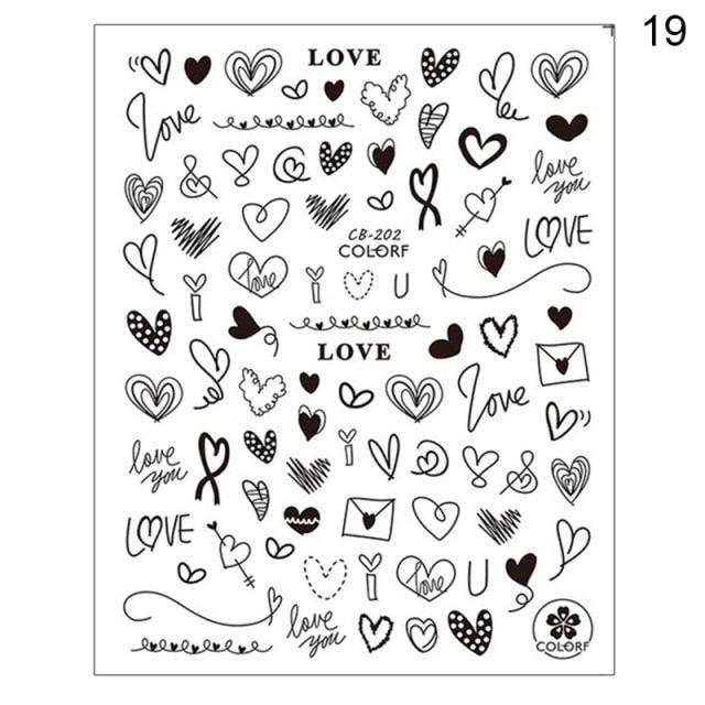 Alphabet Love Shaped  Pattern 3D Nail Stickers Slider Valentine Day Decals Foil For Love Nail Art Decoration Pop Art Nail Stickers Sexy Girl Designs Comics Water Transfer Decals Manicure Lips Nail Art Decorations Slider Nail Art Stickers Stevvex