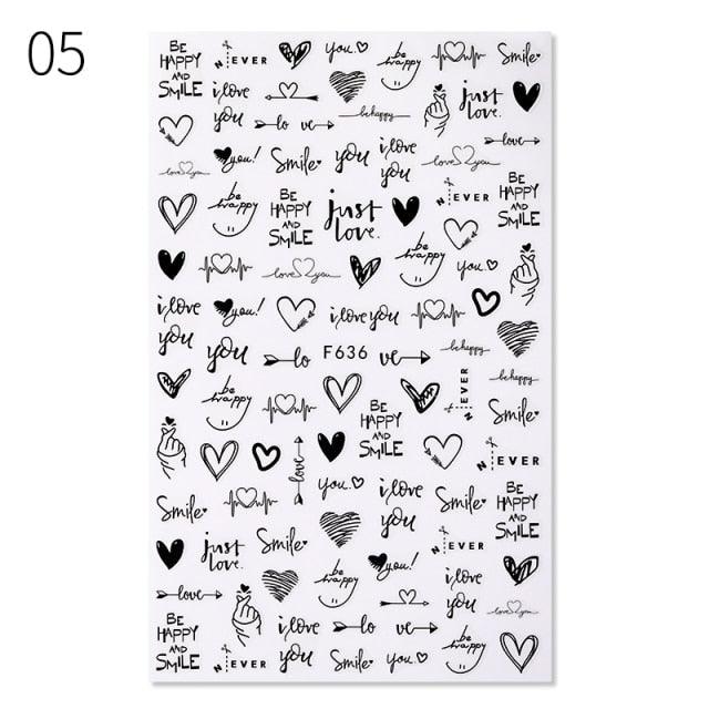 Alphabet Love Shaped  Pattern 3D Nail Stickers Slider Valentine Day Decals Foil For Love Nail Art Decoration Pop Art Nail Stickers Sexy Girl Designs Comics Water Transfer Decals Manicure Lips Nail Art Decorations Slider Nail Art Stickers Stevvex