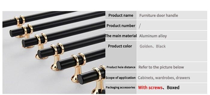 Aluminum Alloy Black Gold Door Handle Wardrobe Kitchen Cabinet Drawer Solid Handle Furniture Handle European Modern Hardware Modern Furniture Cupboard Door Drawer Handles Stevvex