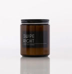 Swipe Right Scented Candle 8oz Soy Candle Spicy Leather Vetiver Myrrh BandsCo Straps