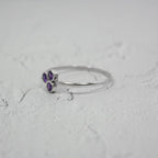 Amethyst Cluster Sterling Silver Ring Thin Band Adjustable