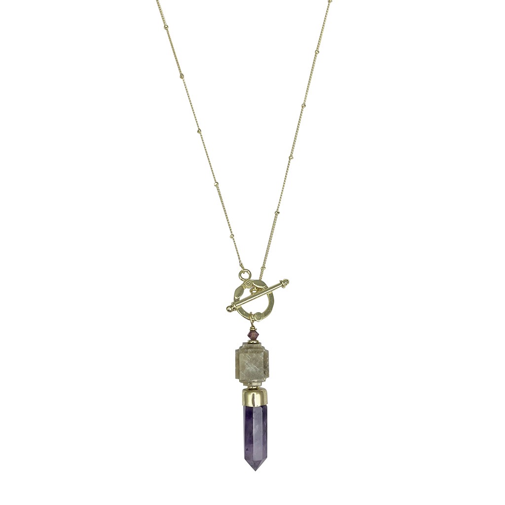 Amethyst Lariat Necklace Satellite Chain Bar Circle Closure Polished Pendant BandsCo Straps