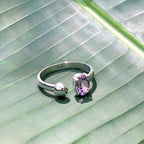 Amethyst Open Wrap Ball Ring Sterling Silver Adjustable February Birthstone BandsCo Straps
