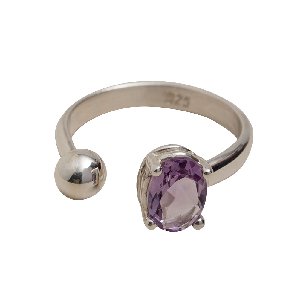 Amethyst Open Wrap Ball Ring Sterling Silver Adjustable February Birthstone BandsCo Straps