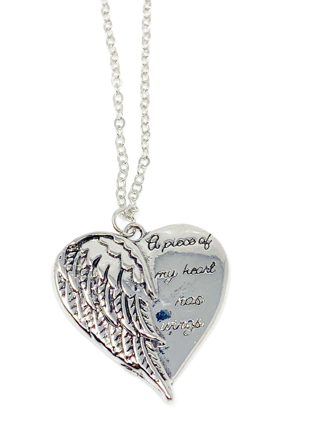 Angel Wing Heart Necklace Memorial Silver Pendant Charm