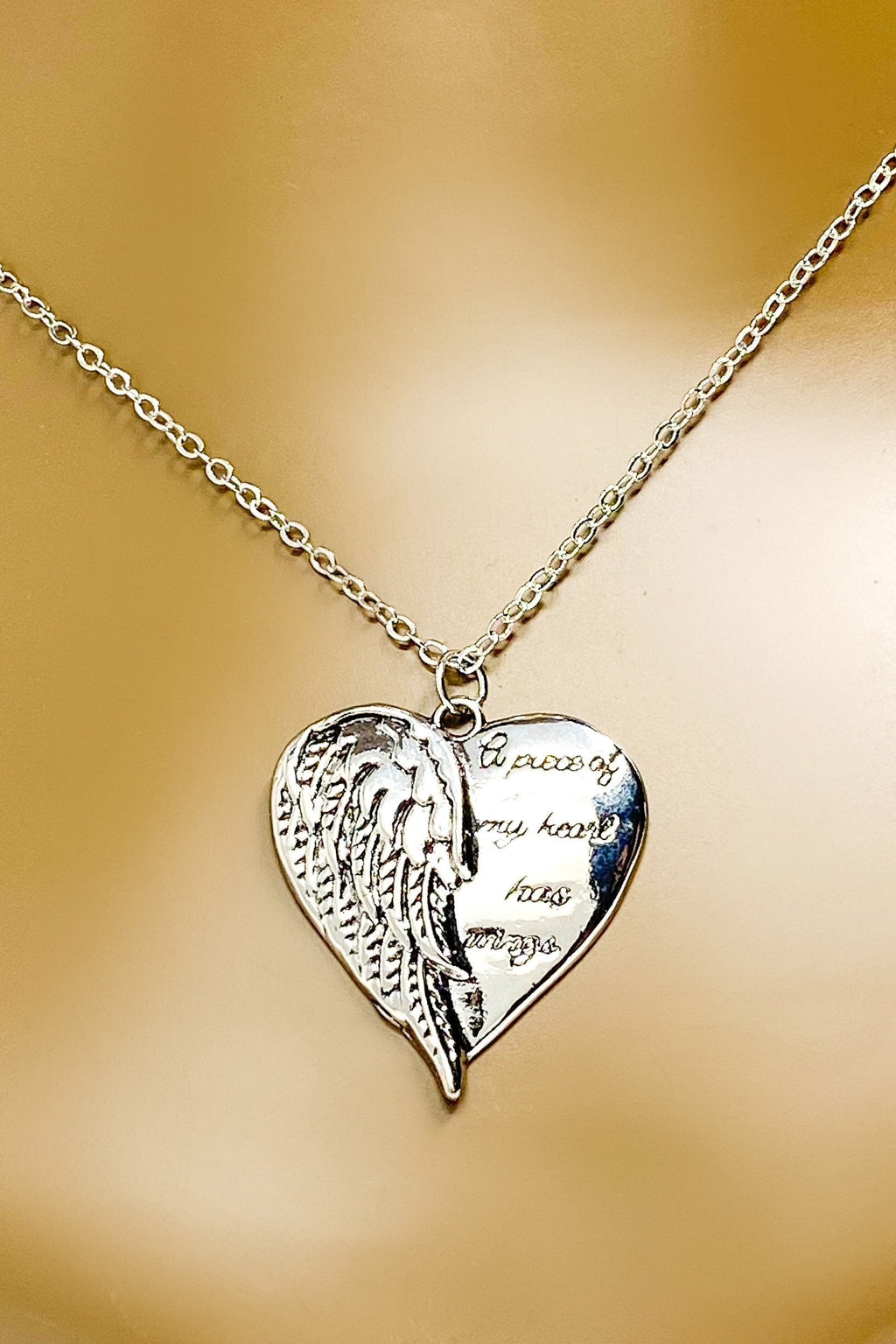 Angel Wing Heart Necklace Memorial Silver Pendant Charm