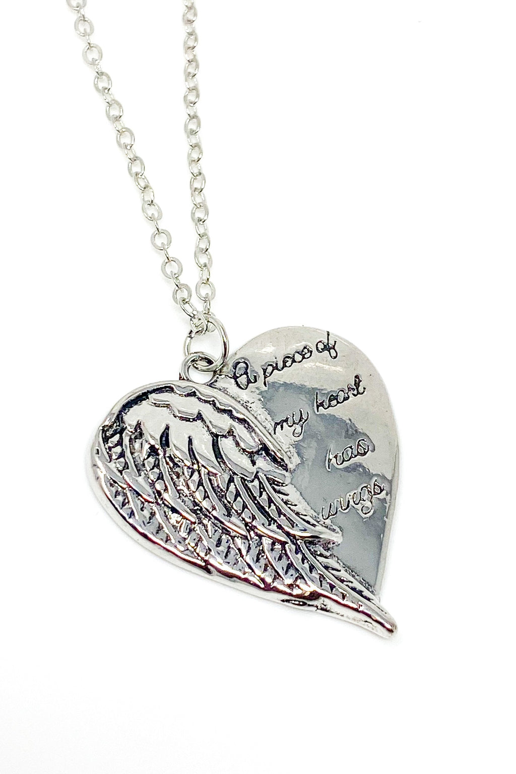 Angel Wing Heart Necklace Memorial Silver Pendant Charm